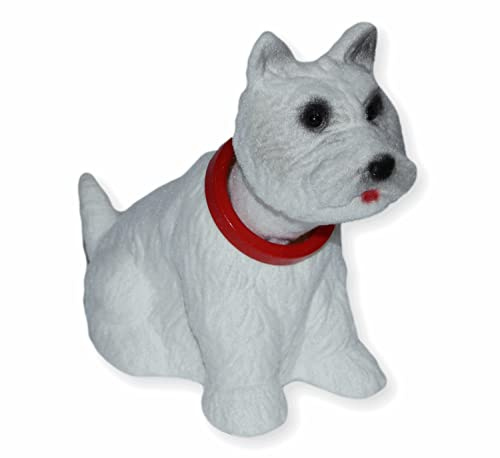 RAKSO Wackel Figur Hund West Terrier Wackelfigur H 12,5 cm weiß klein Dekofigur mit Wackelkopf