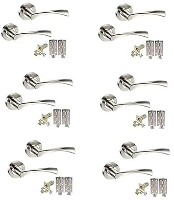 Golden Grace Twist Astrid Modern Door Handles, Dual Finish, 6 Sets | Includes screws and strike plate for hassle-free installation, offering a tidy concealed rose look on metal base.