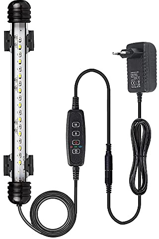 VARMHUS LED Acquario con Timer,Lampada Acquario con 3 modalità di luce dimmebili,10 livelli di luminosità,Luce Acquario Impermeabile,Aquarium Light per Piante Acquatiche(Blu+Bianco 18cm)