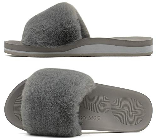 COFACE Plüsch Hausschuhe Damen Fell Pantoffeln Cozy Slides Damen Schlappen Sommer Winter Badeschuhe Puschen für Damen Slippers