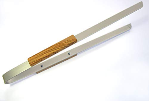 D.O.M.® Big Daddy - Pinza per barbecue in alluminio con manici in legno d'ulivo, 50 cm, con incisione