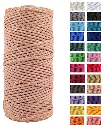JeogYong Naturliches Baumwolle Garn, Baumwollgarn Makramee-Seil Weiches Baumwoll-Seil, zum Wandbehänge, Pflanzenhalter, Basteln, Heimtextilien, Geschenkverpackung 3mm x 109 Yards (Ziegelrot)