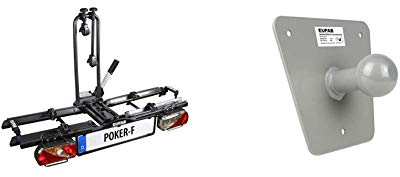 EUFAB 12010LAS Fahrradträger: Kupplungsträger Poker-F (ehemals Raven) klappbar, für 2 Räder, für E-Bikes geeignet + EUFAB 16412 Universal Wandhalterung für Fahrradträger
