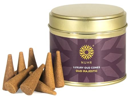 NUHR HOME Incense Cones Oud Majestic Luxury / 20 Strong Scented Cones/Bakhoor alternative/Lasting Fragrance Aroma Natural Authentic Agarwood for Aromatherapy, Meditation & Stress Relief Refreshing