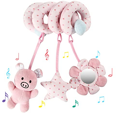 vocheer Jouets à suspendre pour siège de voiture, berceau, bébé, jouets en peluche en spirale pour berceau, poussette, siège de voiture (cochon rose)