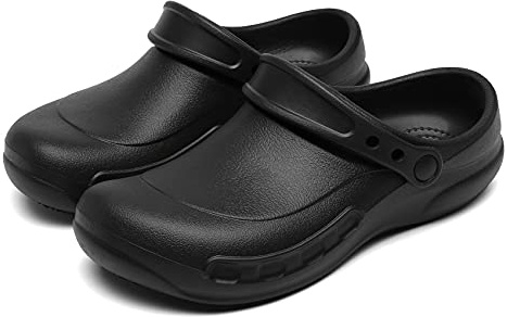 JSWEI Comfortable Chef Clogs Non Slip Work Shoes Kitchen Nurse Hospital Garden Work Clogs Shoes Unisex Black UK6-11