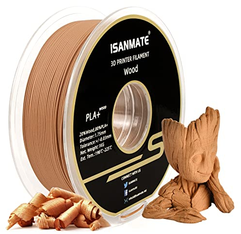 iSANMATE Holz PLA+ Filament 1.75mm, Gelbe Birne Wood PLA+ Filament, 3D Drucker Filament (20% Holzpulver + 80% PLA+), Matte Holzstruktur Maßgenauigkeit +/- 0,03 mm, 1KG Spule PLA+ Filament