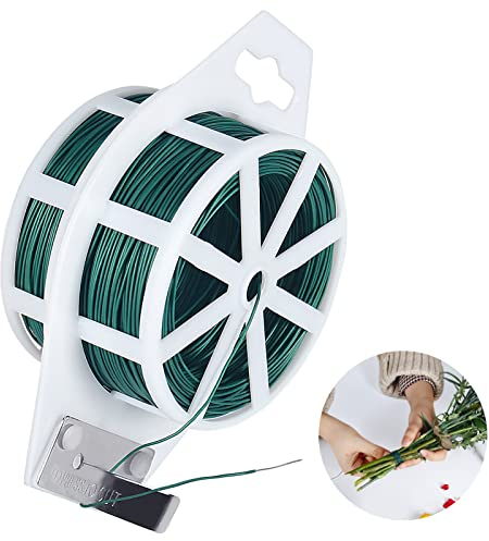 Florist Wire, 328 Feet 22 Gauge Craft Wire 100m Green Floral Wire with Cutter for Wreath Garland Making, Garden Flower Plant Stems Tying, DIY Flower Arranging Accessories