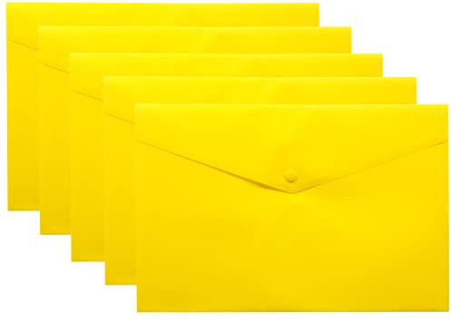 eco-eco A5 50% recycelte transparente Druckknopf-Dokumententasche aus Kunststoff (5 Stück), gelb, eco075YELLOW