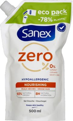 SANEX - Duschgel Null% nährend – alle Hauttypen – Eco-Nachfüll-Duschgel – 500 ml