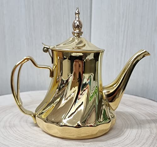 Tetera árabe realizada en Acero Inoxidable con Filtro Integrado Auténtica Tradicional Modelo Grabado con Diseño Clásico Arabe Dorado 48oz