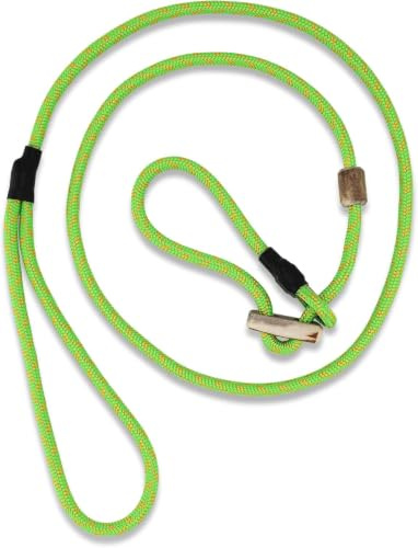ROMNEYS Moxonleine Durham 6 mm – handgefertigte Retrieverleine & Agilityleine mit Hirschhorn-Zugstopp – Leine & Halsband in einem – Hundeleine Made in Germany (Signalgrün, 130 cm)