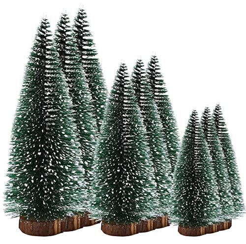 HONGECB Christmasbaum Mini, 9 Pc Mini Weihnachtsbaum Künstlicher, Mini Weihnachts Baum, Mini Tannenbaum Mit Schnee-Effek, Klein Mit Holzsockel, Weihnachten Tischdeko, 10/15 /20 cm