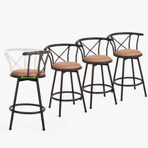 Set med 4 vintage 360° svängbara stolar med ryggstöd och fotstöd 63 cm hög industriell stil brun