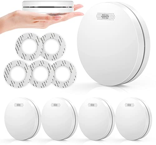 Rilevatore di fumo con batteria da 10 anni EN 14604 Mini Autonomo allarme antincendio fotoelettrico con funzione di silenzio, pulsante di test, allarme forte 85dB per avviso incendio 5 pezzi