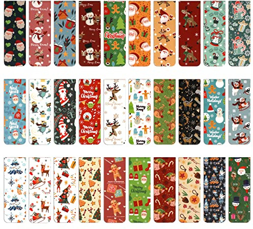 MWOOT 30 Stücke Weihnachten Weihnachtsmann Magnetische Lesezeichen Bookmarks,Magnetic Book Clips Bürobedarf Partei Spiele Geschenke,Niedliches Lesezeichen für Kinder Studentens (30 Styles,2x6cm)