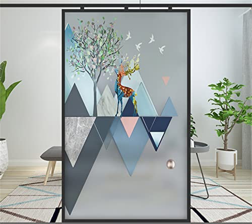 Statische 3D-Glasfolie,Opaque Window Film Privacy Film,Hirsch und Baum,Einfache entfernung Wiederverwendbar,für Badezimmer Schlafzimmer Küche (60cmx200cm)