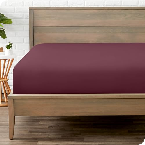 Bare Home Fitted Bottom Sheet King Size - Premium 1800 Ultra-Soft Microfibre Sheet - Wrinkle Free - Deep Pocket - 38 CM/15 IN Deep - King Fitted Sheet (King, Burgundy)