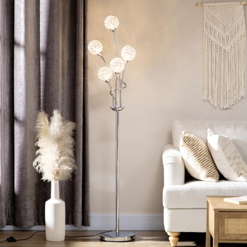 HOMCOM 5-Light Upright Floor Lamps with Acrylic Lampshade Modern Silver | for Living Room, Standing Lamp for Bedroom, Bulb Not Included