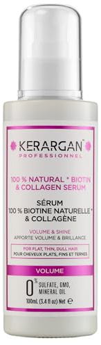 Kerargan - Sérum Capillaire Volumisant à la Biotine & Collagène - Pour Cheveux Fins, Plats, Ternes - Brillance et Fortification - Sans Sulfate, OGM, Huile Minérale - 100ml