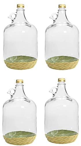 lilawelt24 5L Glasballon mit ECO Korb und Schraubverschluss für Wein & Saft (4X 5L Glasflasche) | Weinballon aus Glas zur Lagerung von Wein, Saft, Met, Bier, Likör oder Wasser