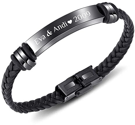 Himmelsflüsterer - Armband für Herren mit Gravur | Personalisierte Geschenke für Männer | individuelle Größenanpassung | Verschluss aus Edelstahl | Kunstleder | Armband Herren - schwarz