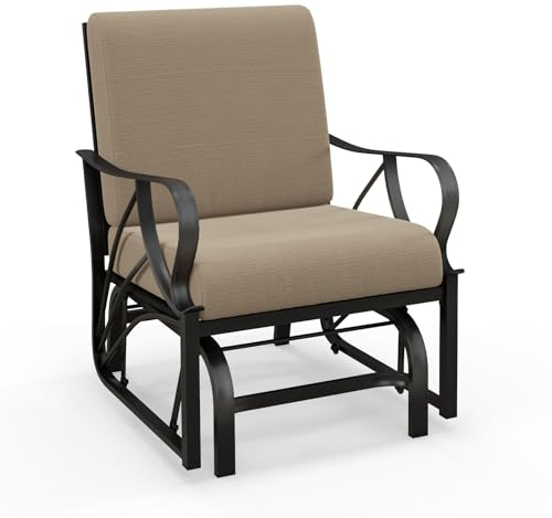 COSTWAY Sedia a Dondolo da Giardino Singola, Panchina a Dondolo in Metallo con Cuscini, 73 x 66,5 x 89 cm, Carico Massimo 150kg, Sedia a Dondolo da Esterno Giardino Terrazza (Khaki)