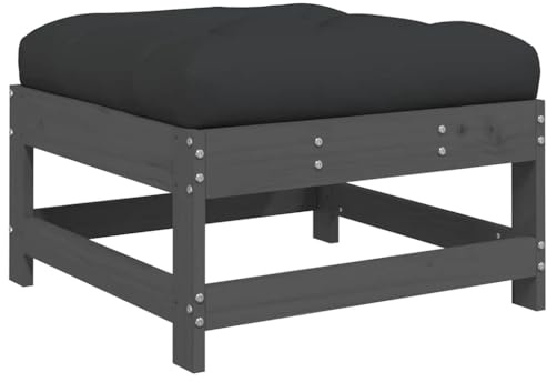 vidaXL Gartenhocker, Sitzhocker mit Kissen Latten-Design, Modular Holz Hocker für Garten Terrasse, Fußhocker Gartenmöbel, Grau Massivholz Kiefer