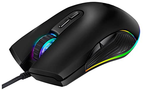 Hemobllo Souris USB Filaire à 7 Touches, 800/1200/1600/3200 Dpi | Abs Finition Mate, Design Ergonomique, Plug And Play, Noir, pour PC et Ordinateur Portable Couleur Aléatoire