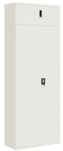 vidaXL Aktenschrank, Büroschrank mit 4 Einlegeböden, Abschließbar Metallschrank Schrank mit Tür, Aufbewahrungsschrank Büromöbel, Weiß Stahl