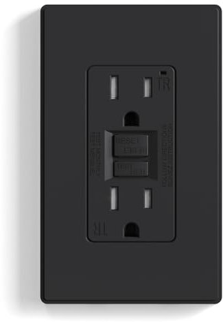 ELEGRP GFCI Outlet 15 Amp, Self-Test GFI Electrical Outlet with Thinner Design, TR Tamper Resistant GFCI Receptacle, Ground Fault Circuit Interrupters with Wall Plate, UL Listed, Matte Black, 1 Pack