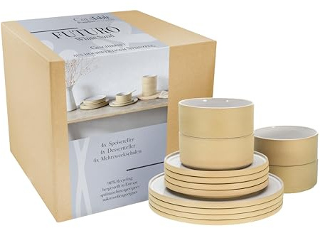 CreaTable, 21531, Serie Futuro, 12-teiliges Geschirrset für 4 Personen, Teller Set aus Steinzeug, spülmaschinen- und mikrowellengeeignet, Made in Europe