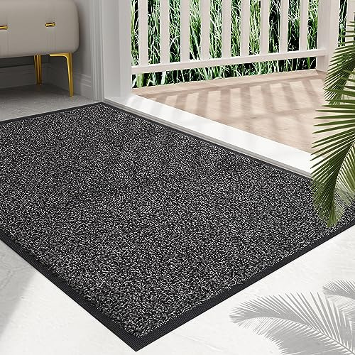 Mibao Fußmatte für drinnen und draußen, 51 x 81 cm, schwarz/grau, sehr strapazierfähig, rutschfest, Schuhabstreifer, super saugfähige Fußmatte, für drinnen und draußen, | Schmutzfangmatte 50x80cm - extrem rutschfeste Fussmatte innen & aussen - Türmatte für die Haustür, auch outdoor