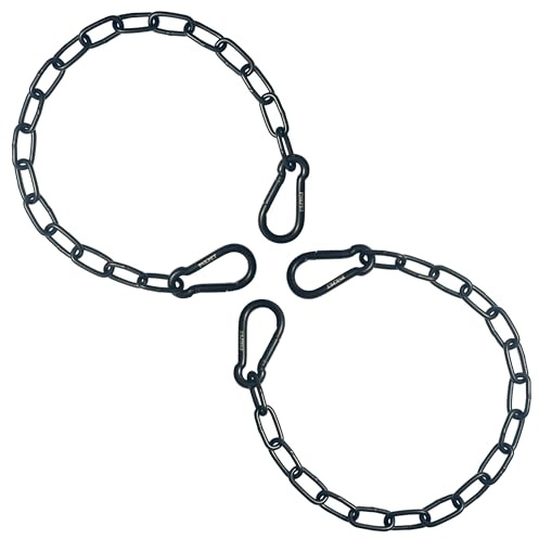 PNKPET 304 Stainless Steel Gate Chain 550lbs Capacity - 32 x 5/32 with M7 Carabiners, Chain Link Gate Latch for Outdoor Fence Livestock, Safety Hanging Metal Chain with 4 Carabiners, Black, 2 Pack