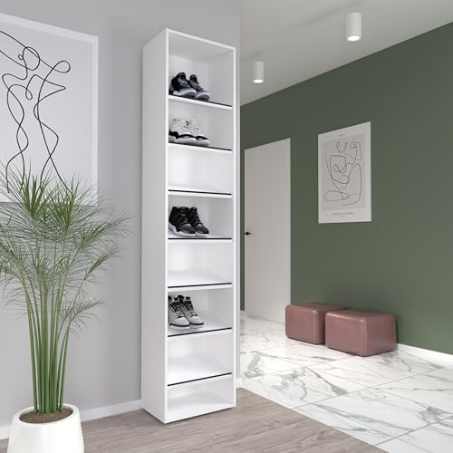 Forte CANBERRA Schuhregal 46, schwarz-weißes Schuhregal, schmal, modern, Holzwerkstoff, Weiß/Schwarz Matt, 46 cm breit x 206,5 cm hoch x 29,5 cm tief