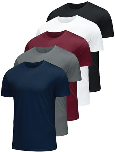 Lot de 3/5 T-Shirts Sport Homme, Manches Courtes, Respirant & Séchage Rapide, Coupe Ajustée, Idéaux pour Fitness, Gym et Running