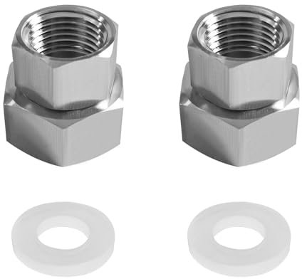 Fitvell 2PCS 304 Stainless Steel Garden Hose Adapter 3/4GHT Female to 1/2NPT Female Water Pipe Connector with Washers