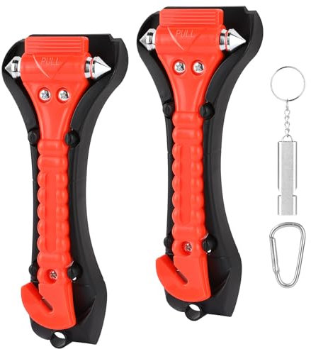 URAQT 2 en 1 Martillo de Seguridad Coche, 2 PCS Martillo de Emergencia para Coche, Kit Emergencia Coche con 1 Silbato y 1 mosquetón para Cortar Cinturón de Seguridad y Romper Ventana de Automóvil.