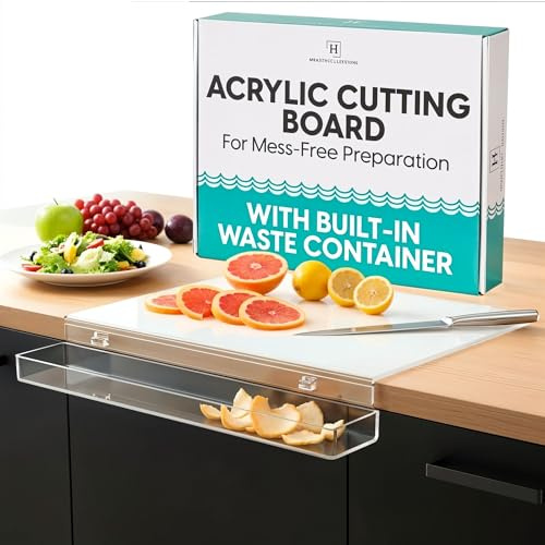 Acrylic Cutting Board with Counter Lip, 17x13 Inch Large Clear Cutting Board for Countertop, Non-Slip Acrylic Board, Kitchen Prep, Counter Protector, Kitchen Essentials & Gadgets
