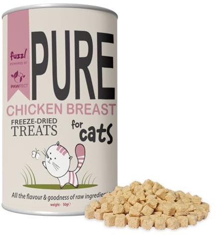 Fuzzl Pure Freeze Dried 100% Chicken Cat Treats and Food Topper - 50g Natural, Hypoallergenic, Nutritious Cat and Kitten Snacks