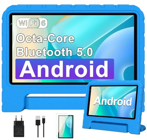 Biegedy Tablette pour 7 Pouces Android Tablette Enfants avec 10GB+64GB(TF 1TB),Kids Tablette Tactile Octa-Core,Éducative Apps Pré-Installé,Contrôle Parental, WiFi 6, BT5.0,Cas EVA - Bleu