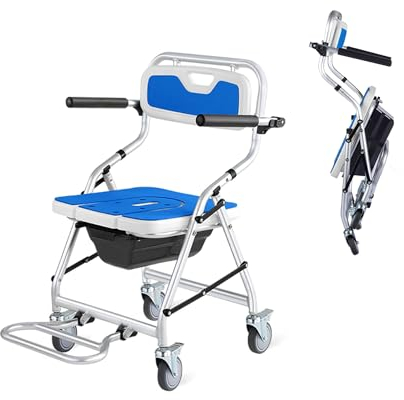 SULQING Sedia a rotelle Pieghevole da Toilette per Doccia,Sedia da Doccia Pieghevole in Lega di Alluminio,Sedia da Toilette per Trasporto,Sedia Mobile Impermeabile sopra la Toilette
