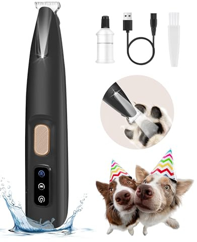 FURBONA Pfotentrimmer für Hunde, 18mm leise Schermaschine mit LED, Schwarz | Pfotentrimmer für Hunde mit 18mm Klinge, LED-Licht, 35dB leise, IPX4 spritzwassergeschützt, USB-wiederaufladbar für Pfoten