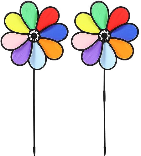 Supvox 2 Sätze Im Freien Solar- Windspinner Solar Wind Spinner Windsack Regenbogenwindmühle Windmühlenverzierung Bunte Windspiele Rotierend Regenbogen-windrad Turbine Plastik 2 Stück * 2