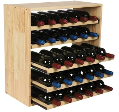 PROREGAL Modulares Weinregal VINCELLAR MOD | HxBxT 60x60x30cm | Auszug Modul für 30 Flaschen | mit ausziehbaren Ebenen | Massives Kiefernholz | Natur | Weinhalter Weinständer Flaschenregal Holzregal