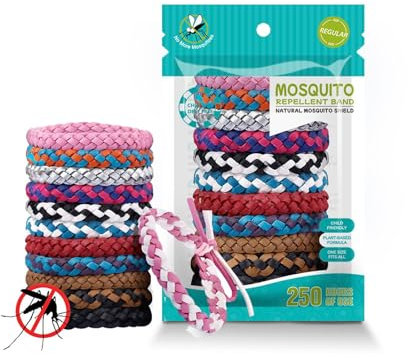 Mosquito Repellent Bracelet, 12 Pack, Adjustable Deet-Free Leather Bands, Natural Plant Formula, 300-Hour Waterproof Insect Protection for Adults & Kids