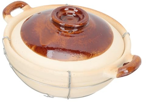 Holibanna Pentola Per Stufati Monoblocco in Terracotta Manico Singolo e Coperchio Ventilato Da 0,5l, Casseruola Per Cucinare Stufati e Zuppe Fatte in Casa, Per Cottura Equilibrata a Fuoco Lento