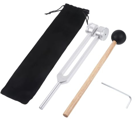 Diapasón de 136,1 Hz de aleación de aluminio plateado con martillo de silicona, herramienta de reparación y paño de limpieza para diapasón neurología, terapia de frecuencia, sintonización, curación y