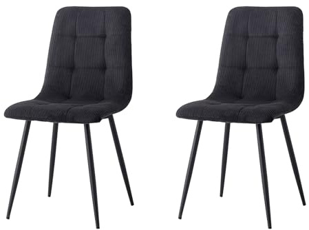 EGOONM 2er Set Esszimmerstuhl aus Cordstoff, Moderne Gepolsterte Küchenstühle mit Metallbeinen für Wohnzimmer, Esszimmer, Schlafzimmer (Schwarz)