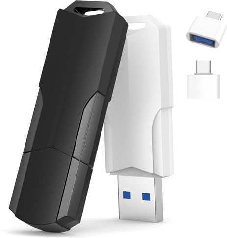 Wooolken Pendrive USB 128GB 3.0 Pack de 2, Memoria USB y Memoria Flash con Adaptador USB-C y Cordón, Pen Drive para PC, Portátil, TV, Coche, Mac y Chromebook